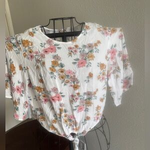 Elodie Pink and White Tie Front Crop Blouse 3/4 Sleeves